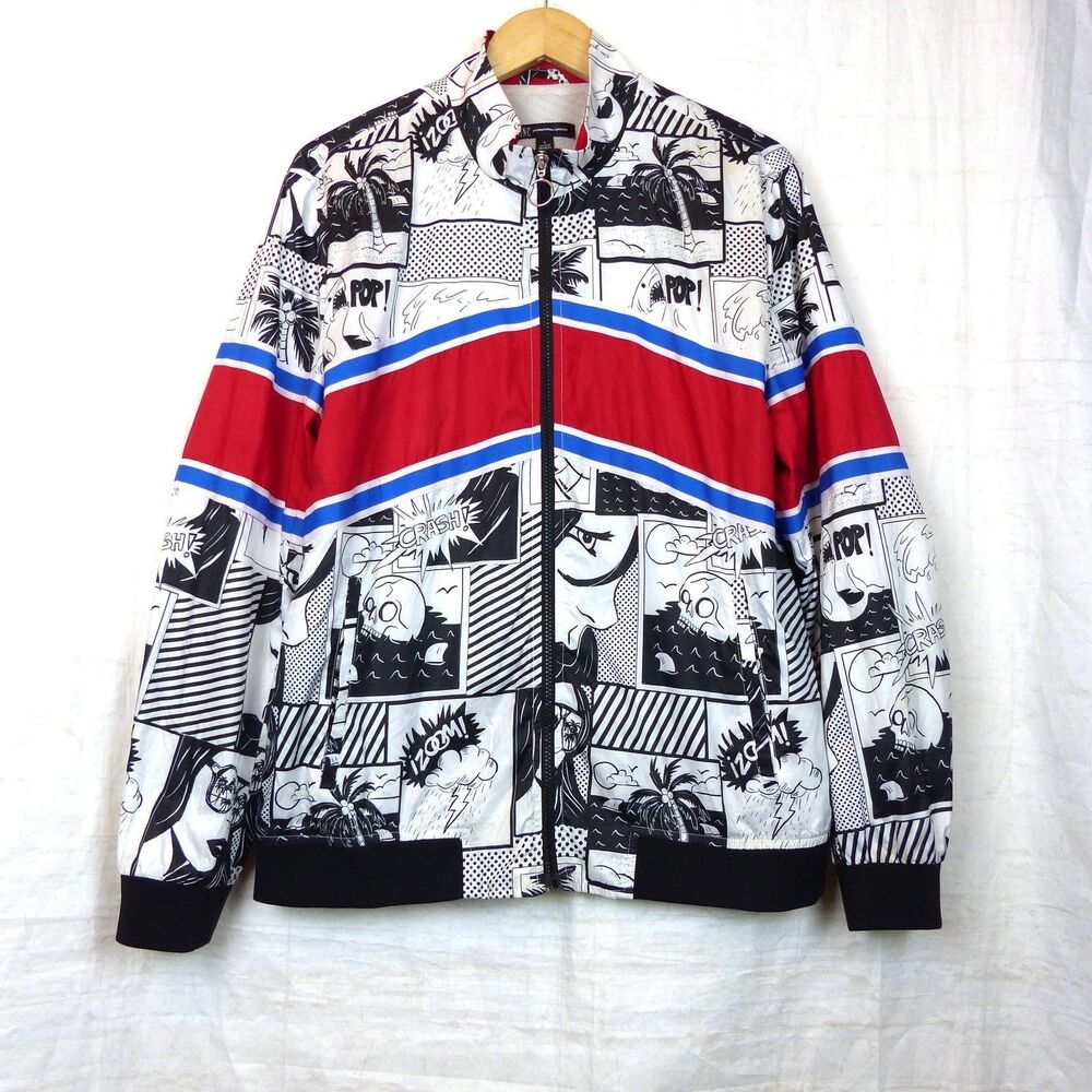 INC International Concepts Track Jacket Mens XL Comic Print Full Zip Graphic